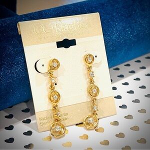 C.C. HUGHES Gold Tone Hypoallergenic Drop Cubic Zirconia Earrings NEW
